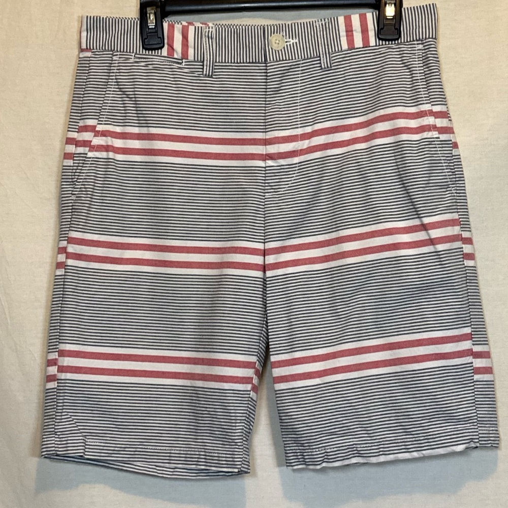 G-127 Men’s Old Navy Blue, Pink & White Stripe Flat Front Summer Shorts Size 30